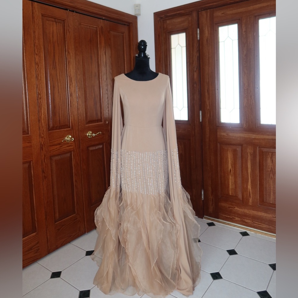 Elegant Modest Beige Evening Dress